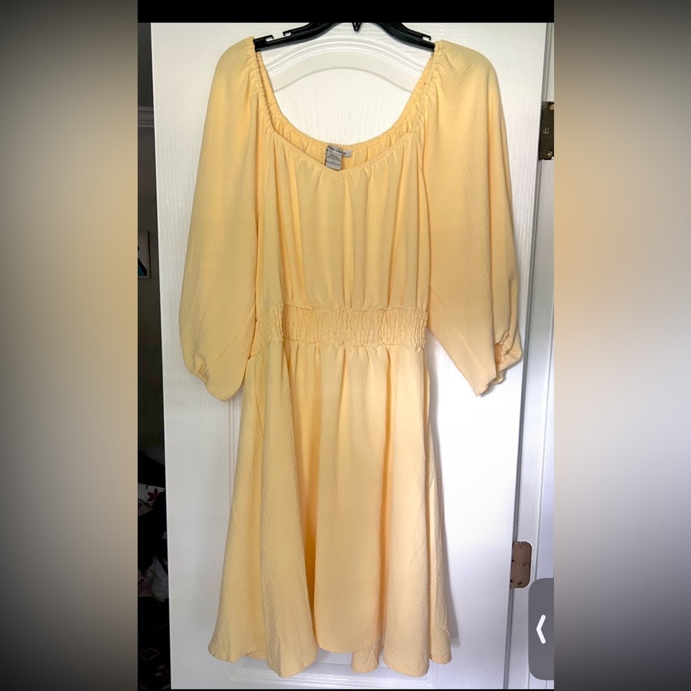 SABRINA LAUREN Butter Yellow Puff Sleeve Sweetheart Peasant Dress Cottage | Sz L - Picture 3 of 12
